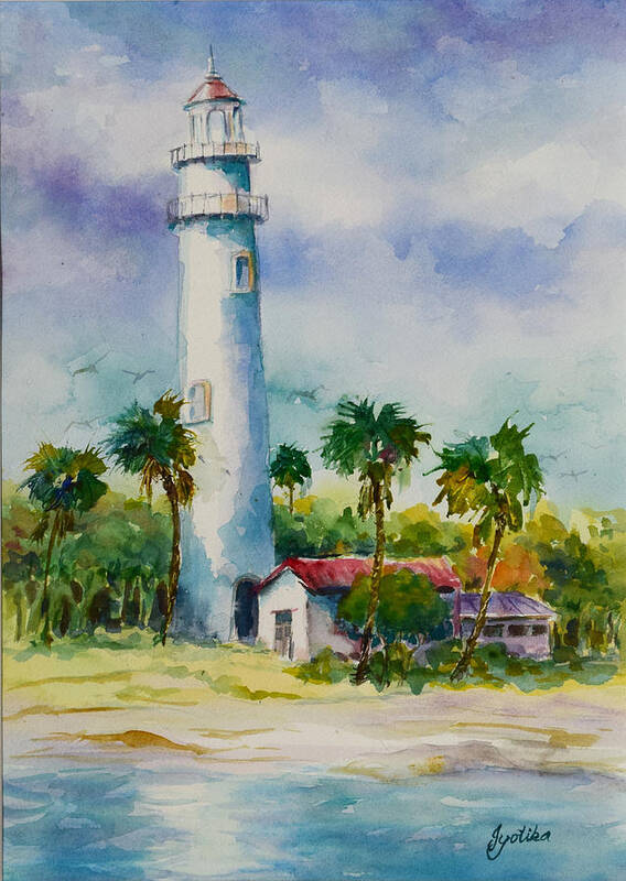  Art Print featuring the painting Light House at the Beach by Jyotika Shroff