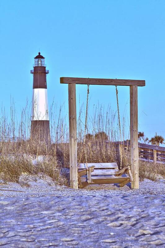 9667 Art Print featuring the photograph Lighthouse and Swing by Gordon Elwell