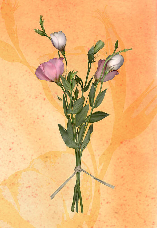 Orange Color Art Print featuring the drawing Lisianthus Bouquet by Jeff Venier