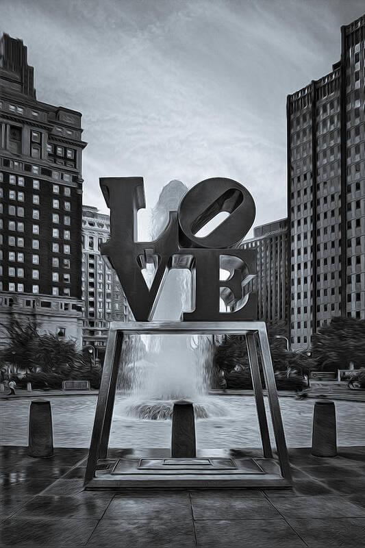 Love Art Print featuring the photograph Love Park BW by Susan Candelario