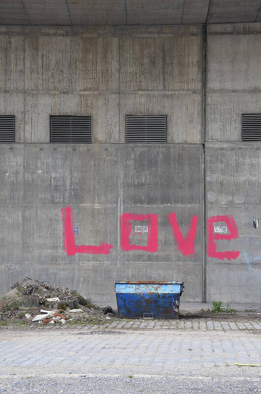 Love Art Print featuring the photograph Love - pink painting on grey wall by Matthias Hauser