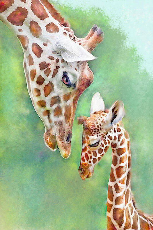  Jane Schnetlage Art Print featuring the digital art Loving Mother Giraffe2 by Jane Schnetlage