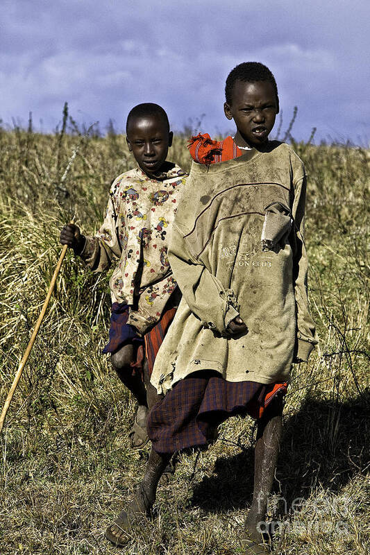 Africa Art Print featuring the photograph Maasai Boys by Timothy Hacker