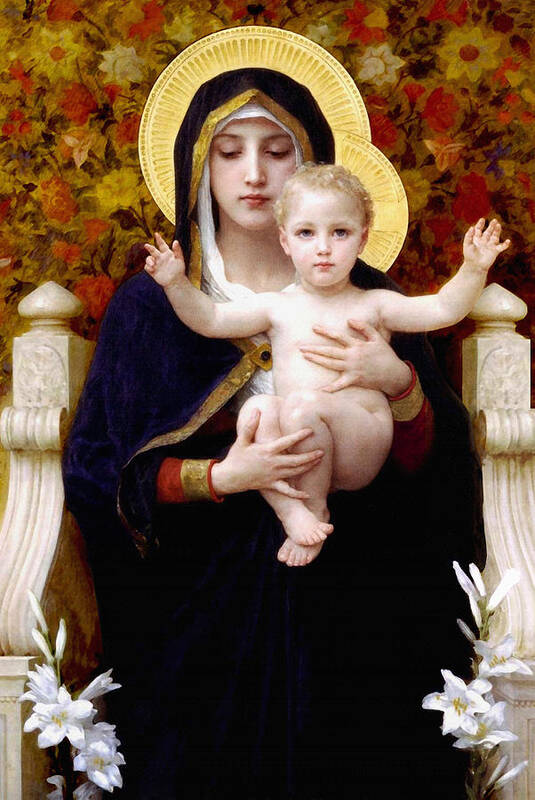 Madonna With Child Art Print featuring the painting Madonna of lilies by Bouguereau