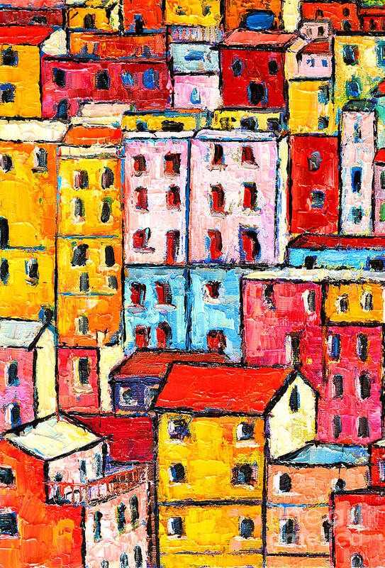 Manarola Art Print featuring the painting Manarola Cinque Terre Italy Painting Detail 2 by Ana Maria Edulescu