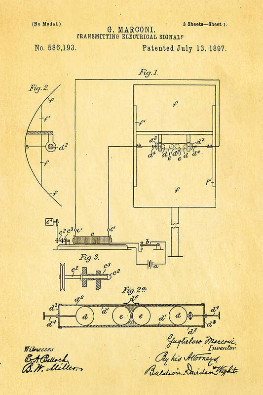 Electricity Art Print featuring the photograph Marconi Radio Patent Art 1897 by Ian Monk