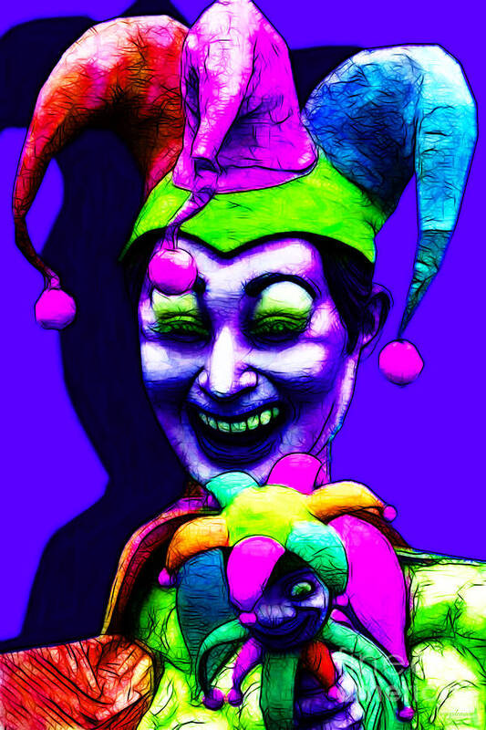 Martigras Art Print featuring the photograph Marti Gras Carnival Clown 20130129v3 by Wingsdomain Art and Photography