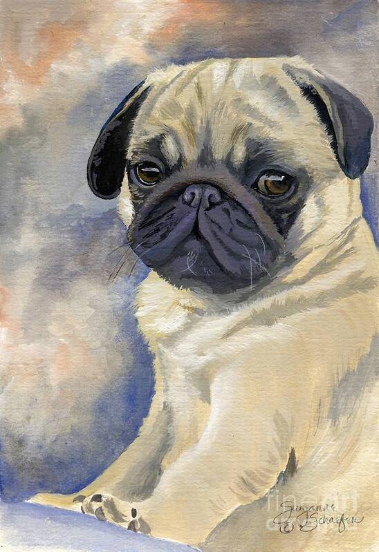 Pug Art Print featuring the painting Miss Puggles by Suzanne Schaefer