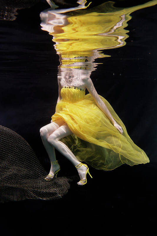 Tranquility Art Print featuring the photograph Mixed Race Woman In Dress Swimming by Ming H2 Wu