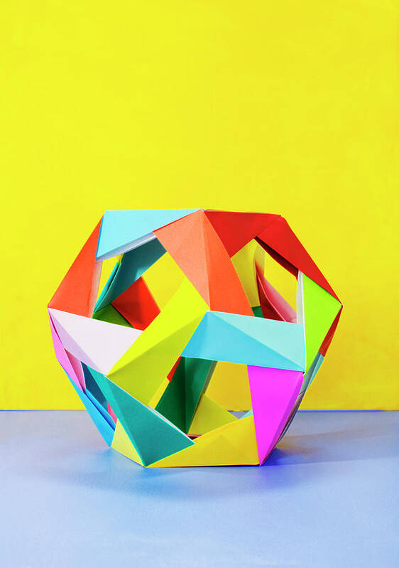 Expertise Art Print featuring the photograph Modular Origami Sculpture On Colorful by Mimi Haddon