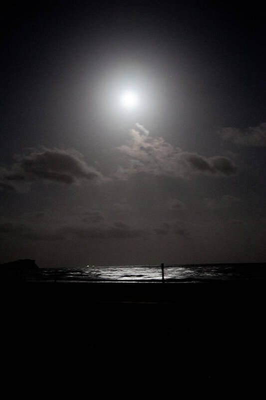 Night Art Print featuring the photograph Moon Rise over ocean by Carole Hinding