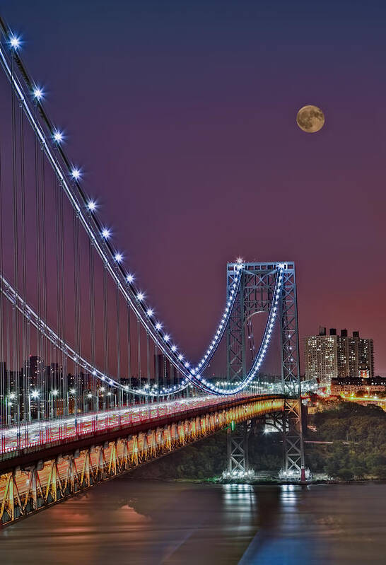 Full Moons Art Print featuring the photograph Moon Rise over the George Washington Bridge by Susan Candelario