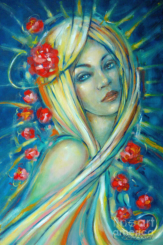 Woman Art Print featuring the painting Moonlight Flowers 030311 by Selena Boron