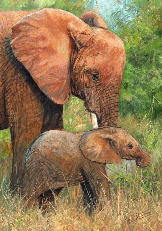 Elephant Art Print featuring the painting Mother Love 2 by David Stribbling