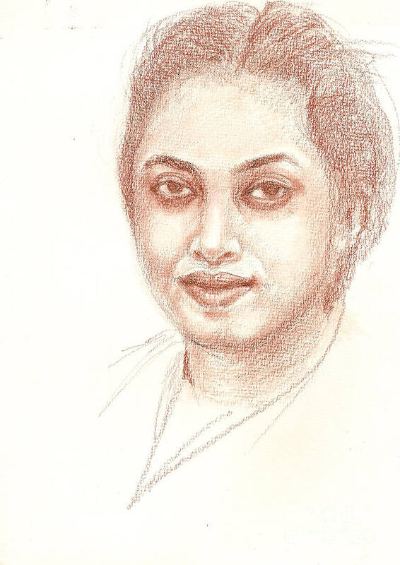 Conte Pencil On Paper Art Print featuring the painting My friend by Asha Sudhaker Shenoy