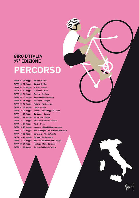 2014 Art Print featuring the digital art My Giro D Italia Minimal Poster 2014-percoso by Chungkong Art