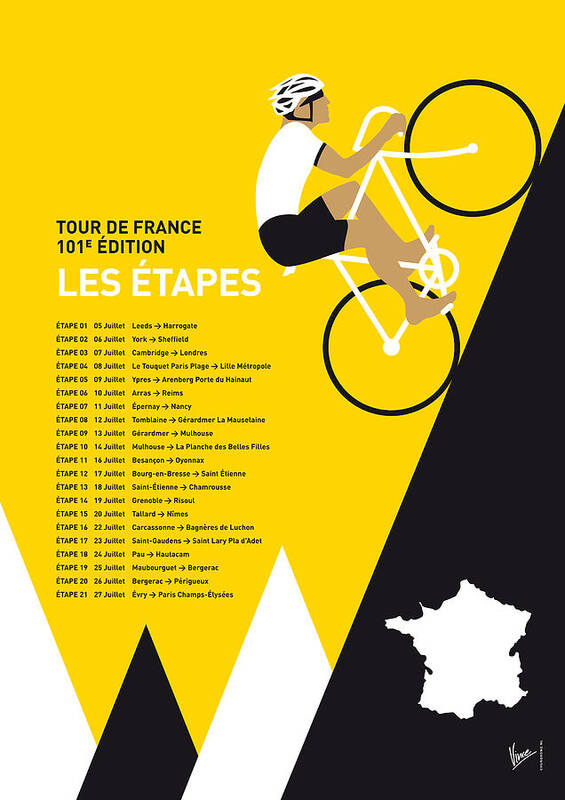 2014 Art Print featuring the digital art My Tour De France Minimal Poster 2014-etapes by Chungkong Art