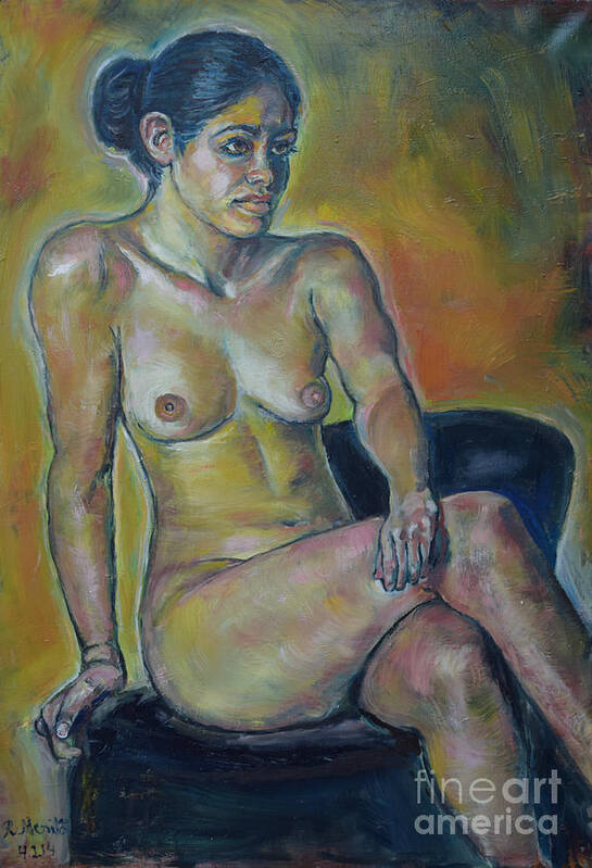 Oil Painting On Canvas Art Print featuring the painting Naked Suri 1 by Raija Merila