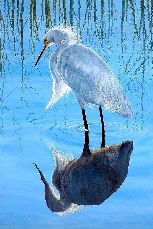 Snowy Egret Art Print featuring the painting Narcissus by AnnaJo Vahle