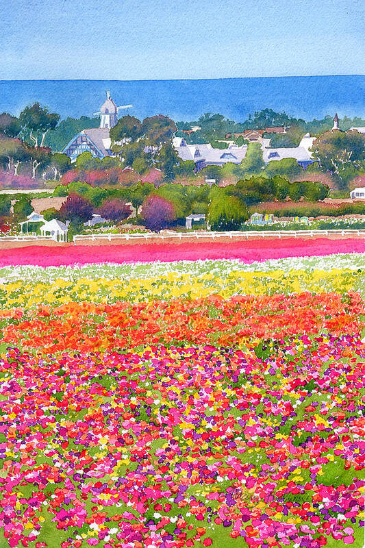 Landscape Art Print featuring the painting New Carlsbad Flower Fields by Mary Helmreich