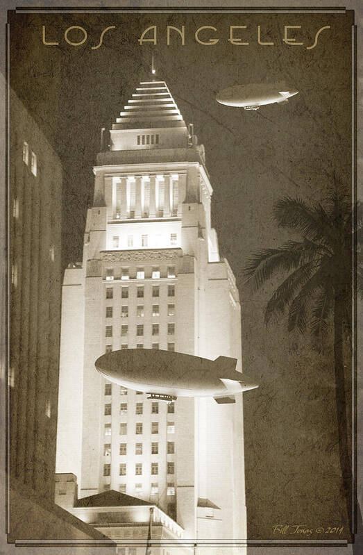 Vintage Art Print featuring the photograph Night Zeppelins Over L A by Bill Jonas