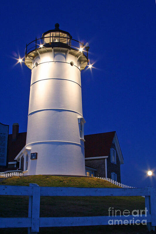 Lighthouse Art Print featuring the photograph Nobska Light and The Beaver Moon by Butch Lombardi