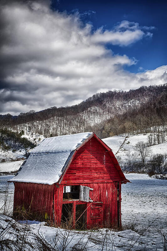 Snow Art Print featuring the photograph North Carolina Red Barn by John Haldane