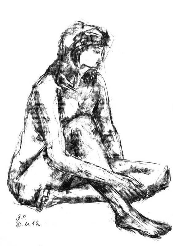 Barbara Pommerenke Art Print featuring the drawing Nude 20-11-12-2 by Barbara Pommerenke