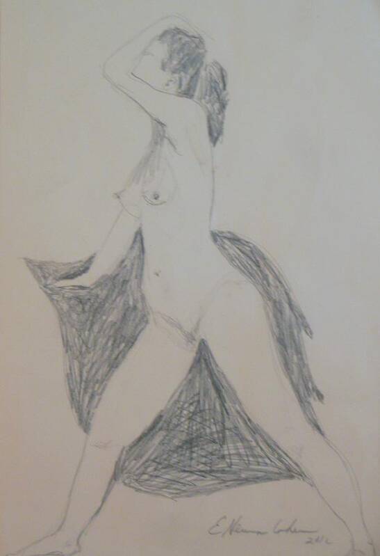 Nude In Triangle Art Print featuring the drawing Nude in Triangle by Esther Newman-Cohen