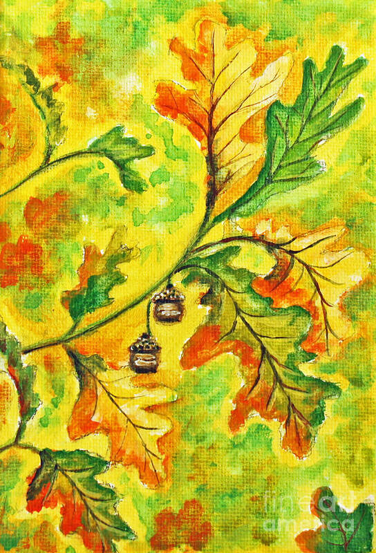 Oak Leaves Art Print featuring the painting Oak Leaves and Acorns by Kathryn Duncan