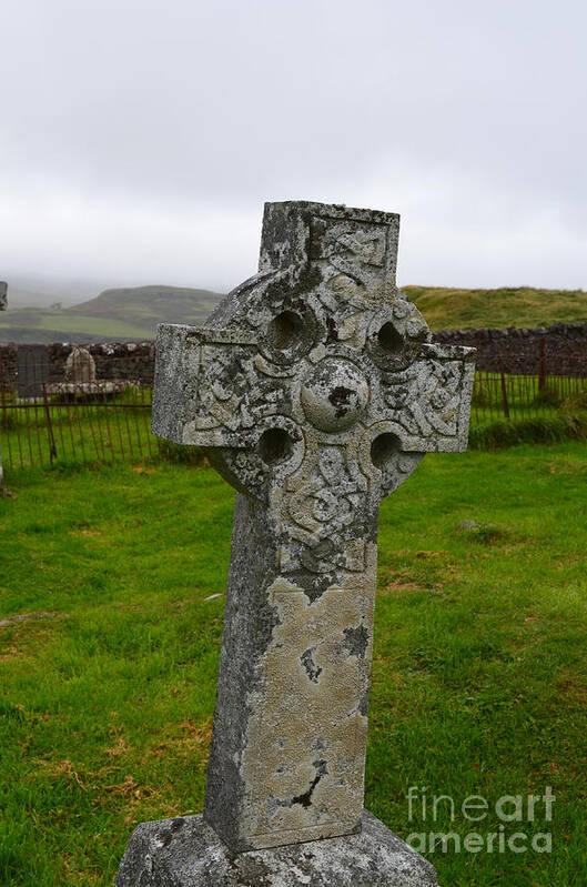 Celtic Cross Art Print featuring the photograph Old Cemetery Stones in Scotland by DejaVu Designs
