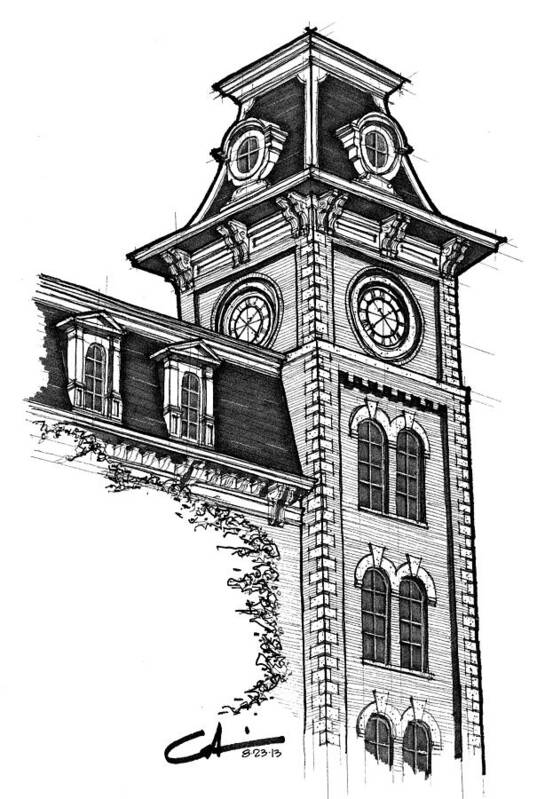 Old Main Art Print featuring the drawing Old Main by Calvin Durham