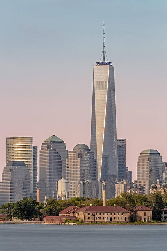 Freedom Tower Art Print featuring the photograph One World Trade Center And Ellis Island by Susan Candelario