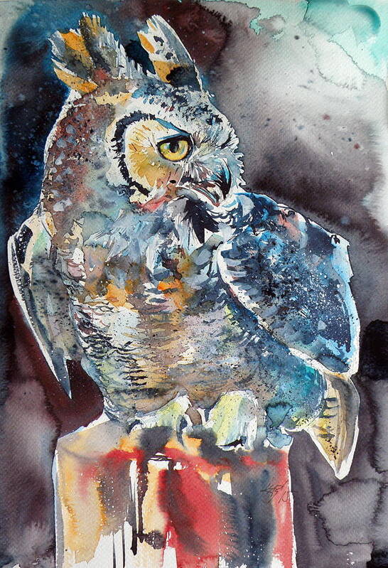 Owl Art Print featuring the painting Owl at night by Kovacs Anna Brigitta