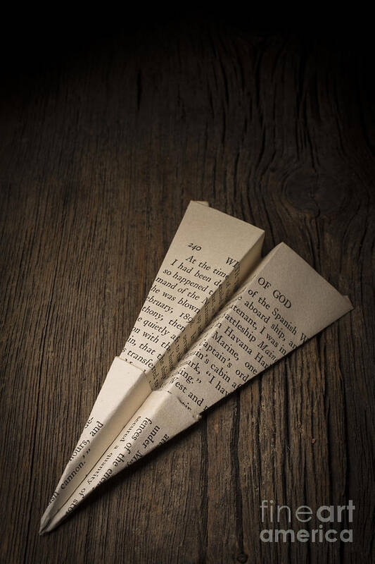 Paper Airplane Art Print featuring the photograph Paper Airplane from Old Book Page by Edward Fielding