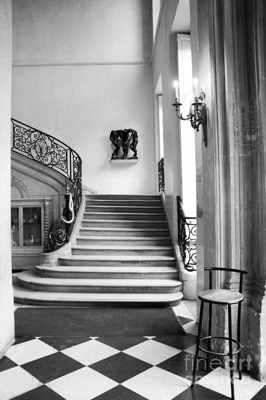 Rodin Art Print featuring the photograph Paris Rodin Museum Black and White Fine Art Architecture - Rodin Museum Entry Staircase by Kathy Fornal