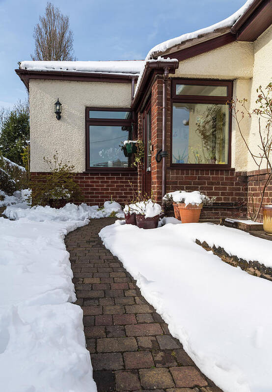 Snow Art Print featuring the photograph Path Cleared Of Snow To House Front Door by P A Thompson
