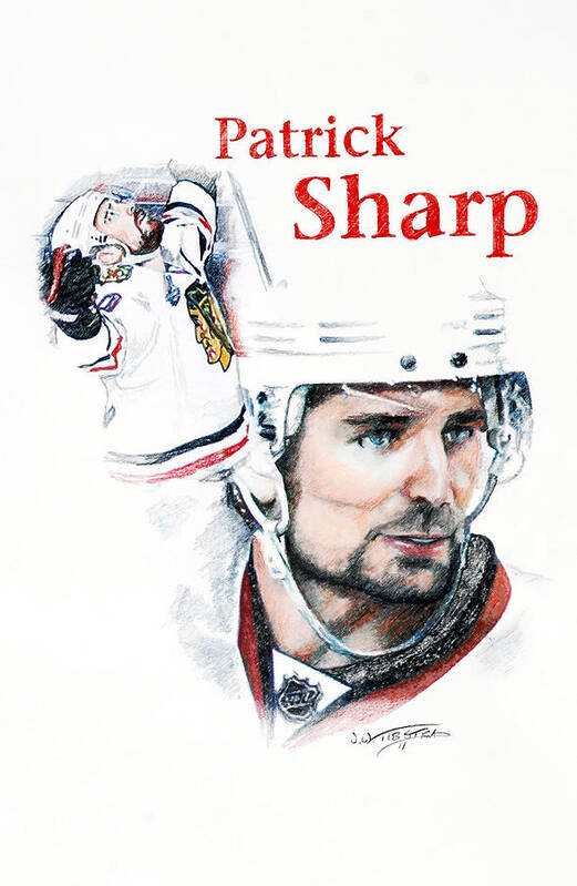 Patrick Sharp Sharpie Chicago Blackhawks Nhl Stanley Cup National Hockey League United Center Art Print featuring the drawing Patrick Sharp - The Cup Run by Jerry Tibstra