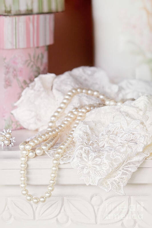 Sleeping Attire Art Print featuring the photograph Pearls and Lacy Lingerie by Stephanie Frey