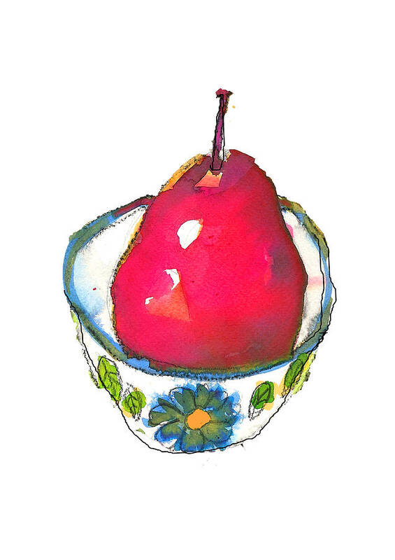 Pear Art Print featuring the painting Pink Pear in Floral Bowl by Tracy-Ann Marrison