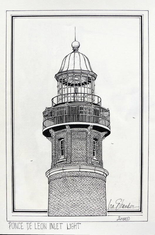 Ponce De Leon Inlet Lighthouse Art Print featuring the drawing Ponce De Leon Inlet Lighthouse by Ira Shander