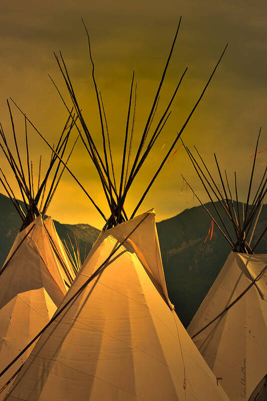 American Indian Art Print featuring the photograph Powwow Camp at Sunrise by Kae Cheatham