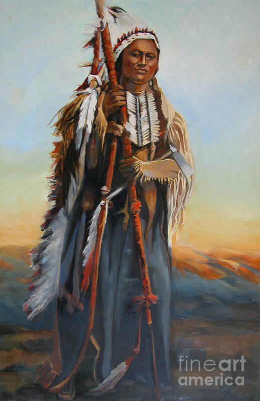 American Indian Portrait Art Print featuring the painting Powderface by Synnove Pettersen