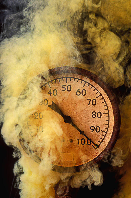 Pressure Gauge Art Print featuring the photograph Pressure gauge with smoke by Garry Gay