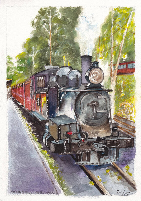 Steam Locomotive Art Print featuring the painting Puffing Billy at Belgrave by Dai Wynn