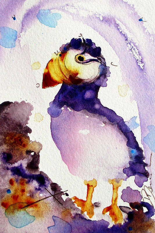 Puffin Art Art Print featuring the painting Purple Puffin by Dawn Derman