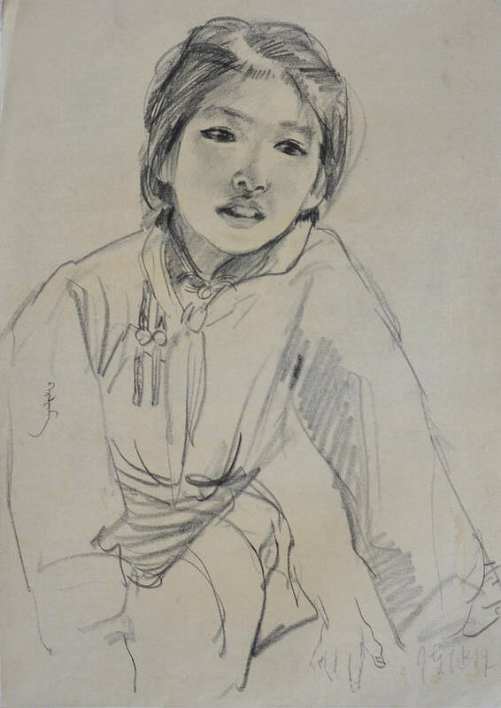 Drawing Art Print featuring the drawing Qimuge by Ji-qun Chen