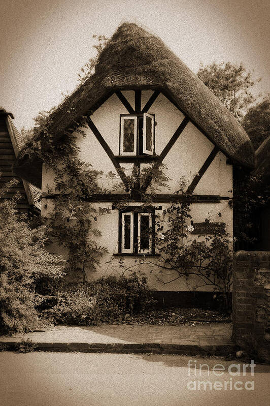 Rags Cottage Art Print featuring the photograph Rags Corner Cottage Nether Wallop Olde Sepia by Terri Waters