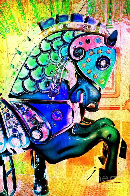 Carousel Art Print featuring the digital art Rainbow Carousel Horse by Patty Vicknair