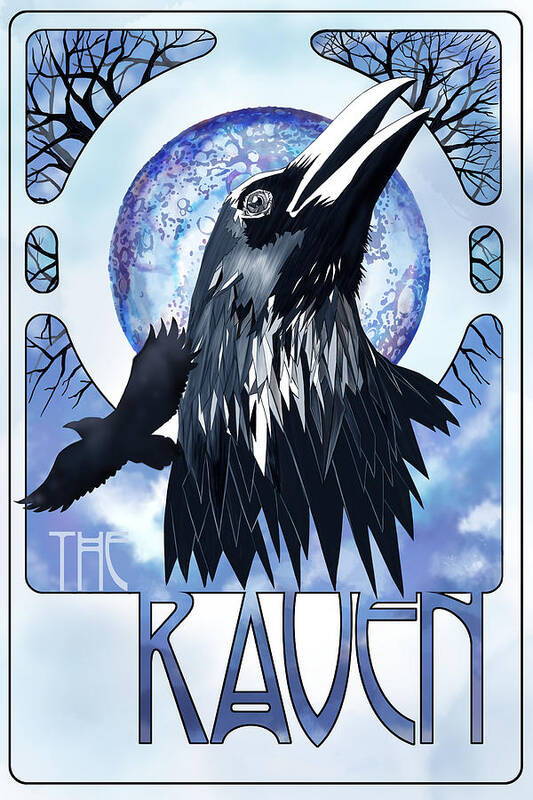Raven Illustration Art Print featuring the painting Raven Illustration by Sassan Filsoof